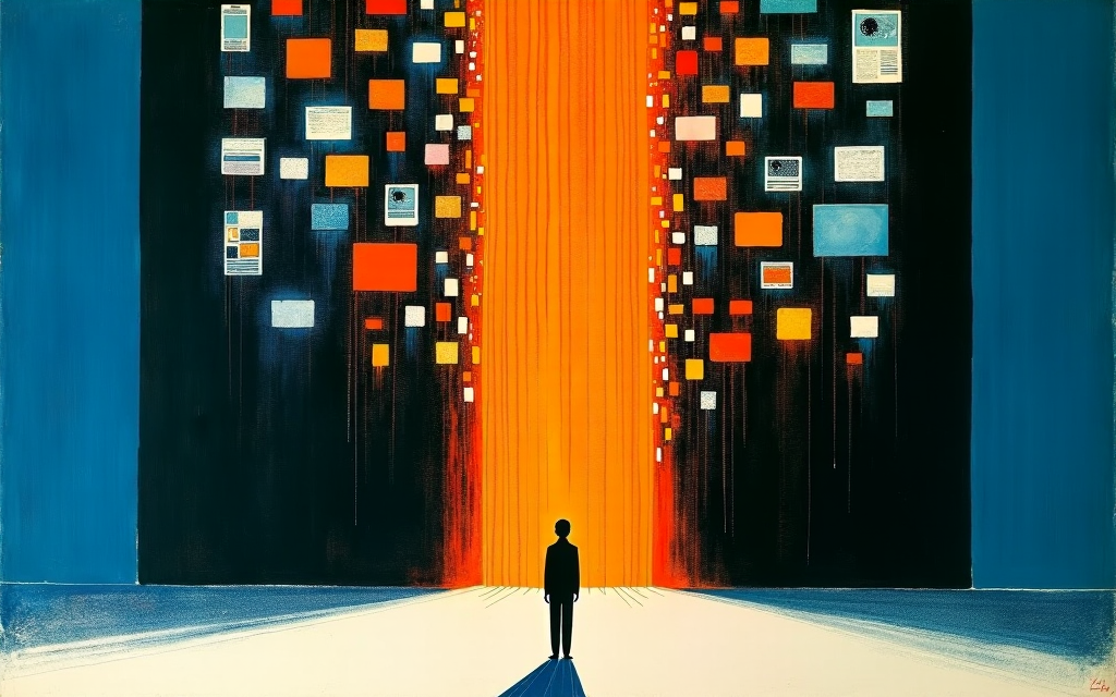 Ilustracja: twórca zagubiony w strumieniu treści